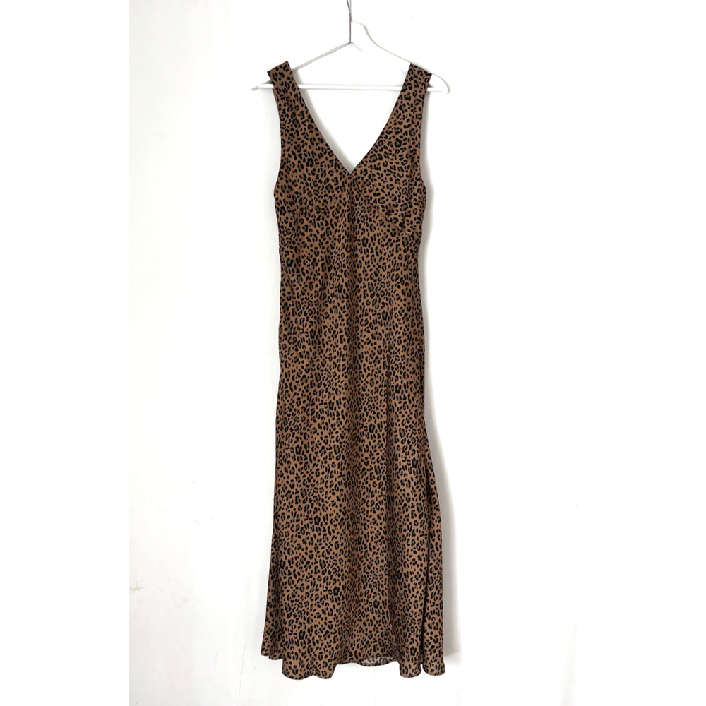 American Eagle Leopard Midi Dress Large Brown Aline Vneck Sleeveless Boho - Picture 3 of 7